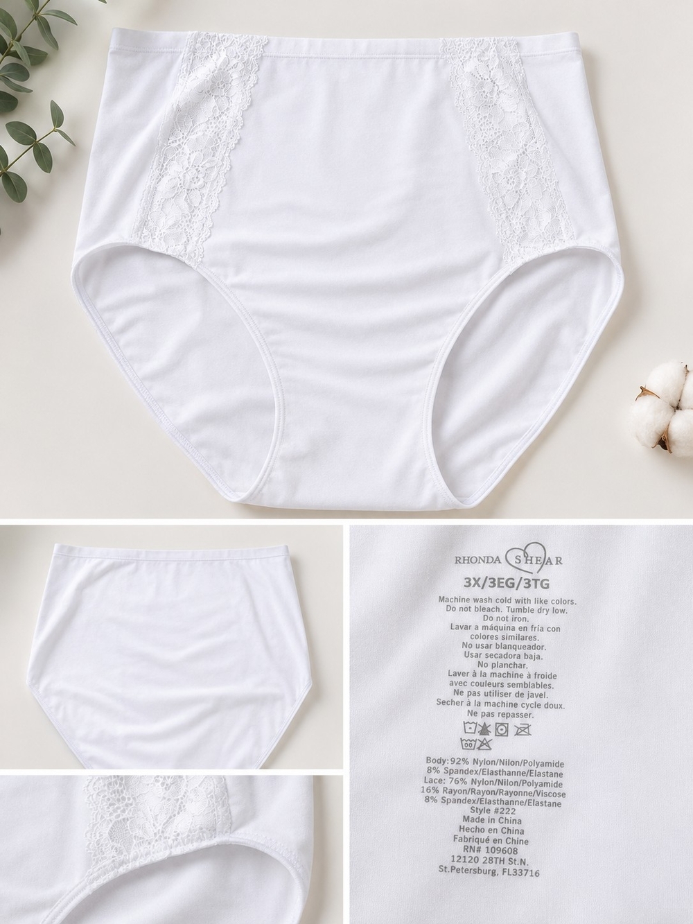 Rhonda Shear White High-Waist Lace Panel Briefs
